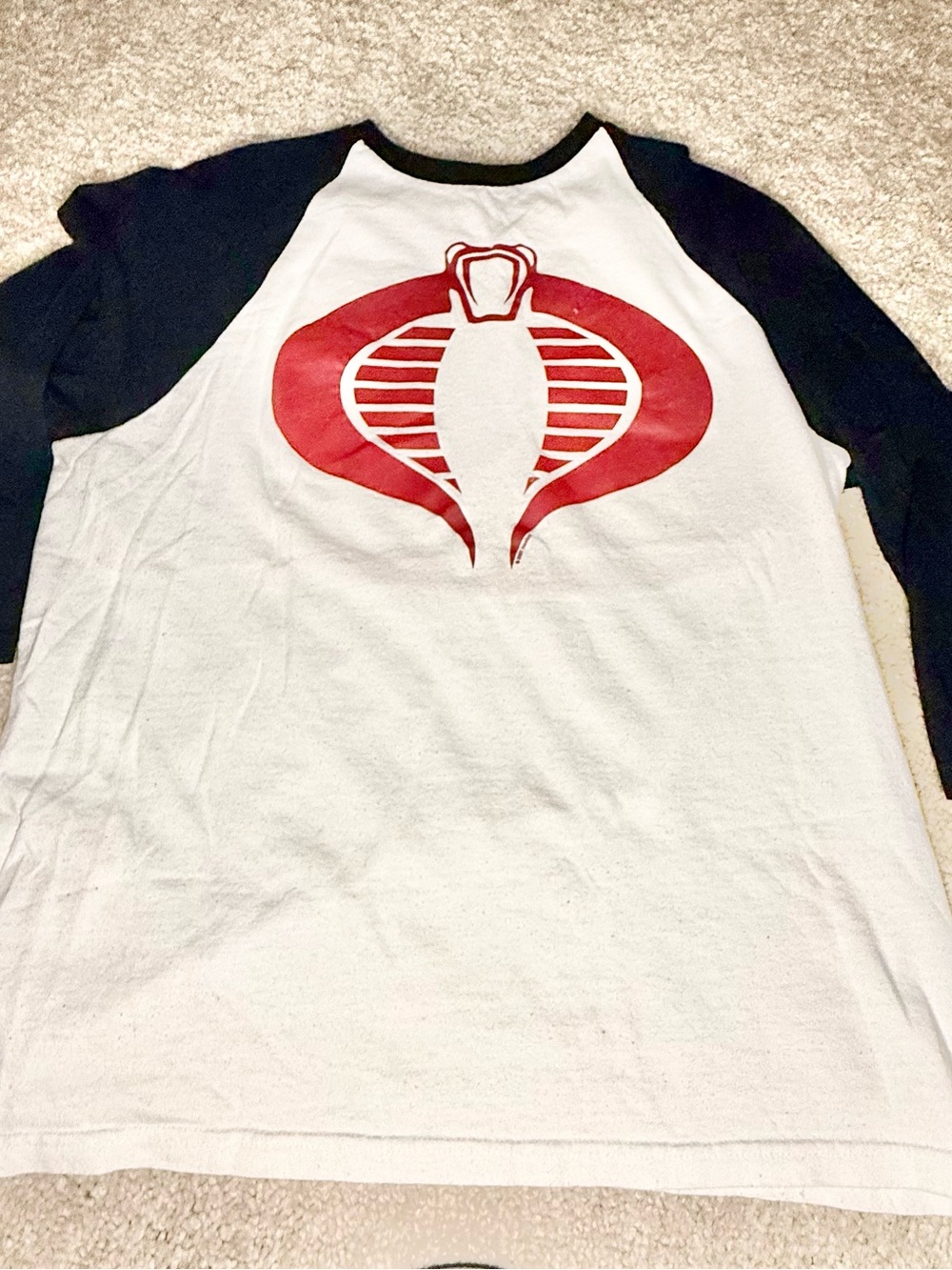 Men's White and Black Raglan Shirt with GI Joe Cobra Graphic